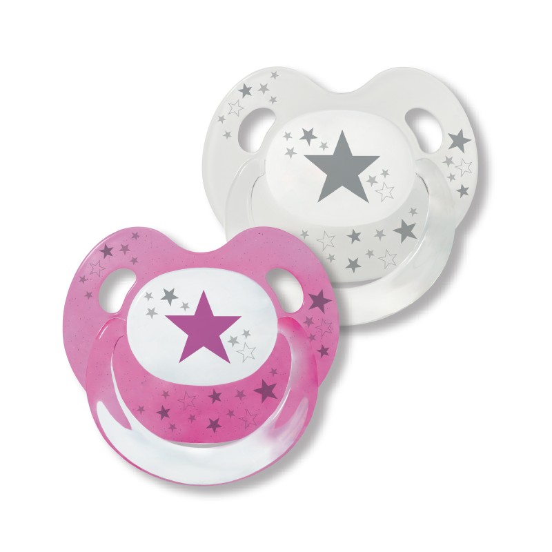 Suzetă din silicon Baby Nova Slimeline - 2 buc, alb și roz