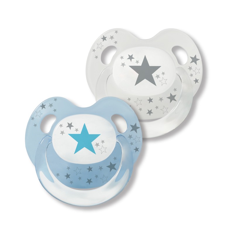 Suzetă din silicon Baby Nova Slimeline - 2 buc, alb și albastru