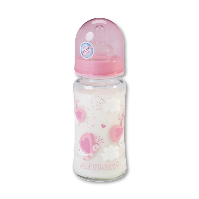 Sticlă de sticlă  Baby Nova - 230 ml, roz