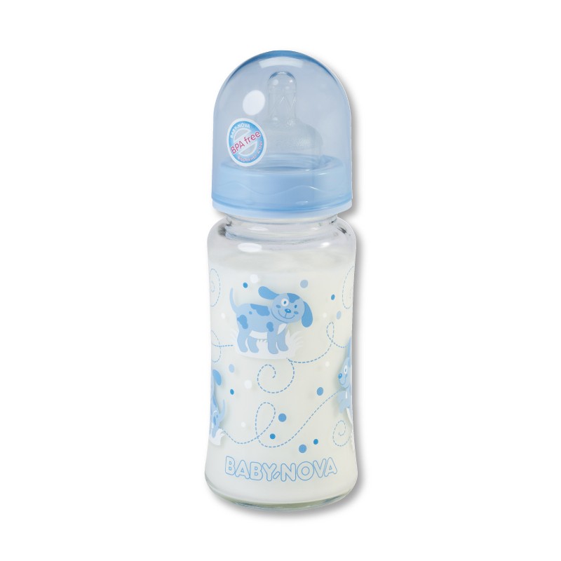 Sticlă de sticlă  Baby Nova - 230 ml, albastru