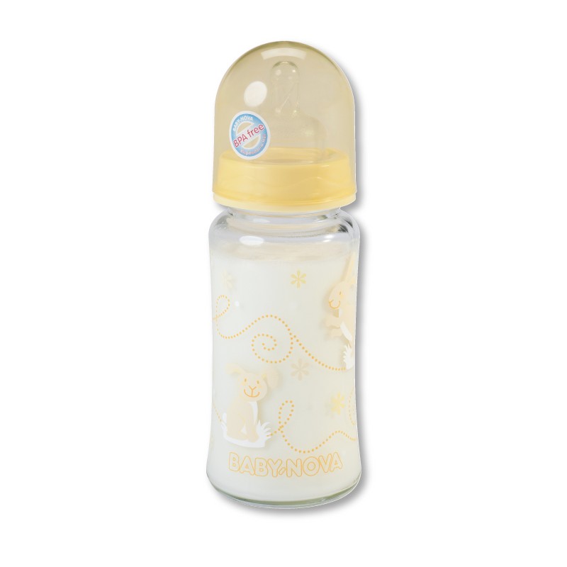 Sticlă de sticlă  Baby Nova -  230 ml, galben