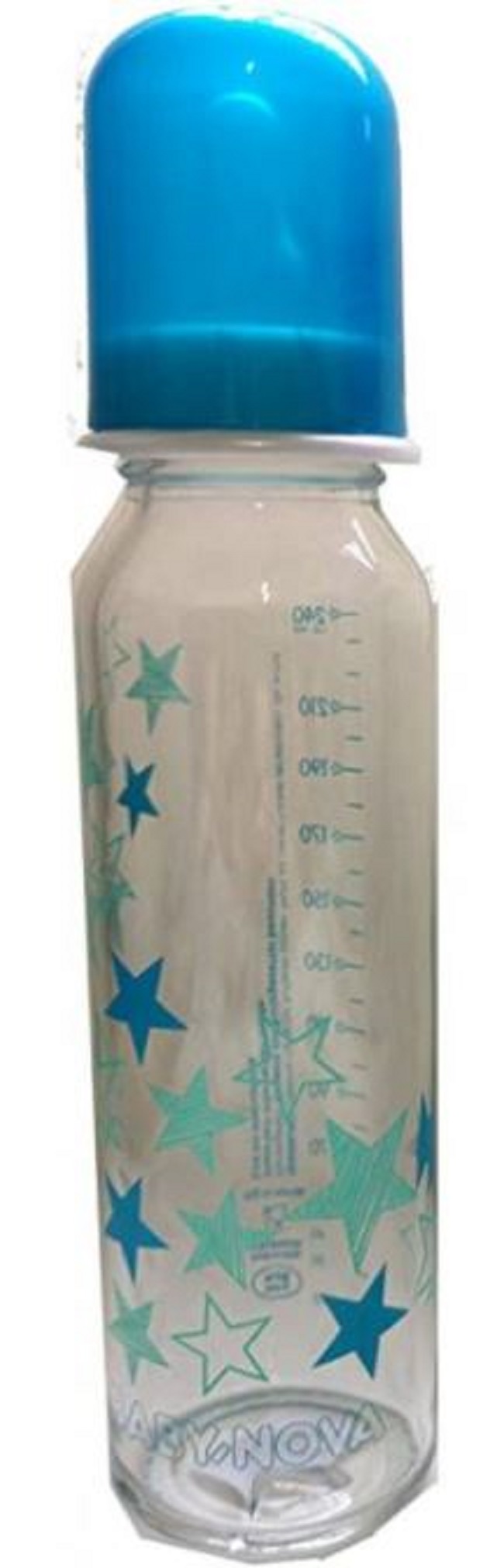 Biberon din sticlă Baby Nova – 240 ml, albastru cu stele