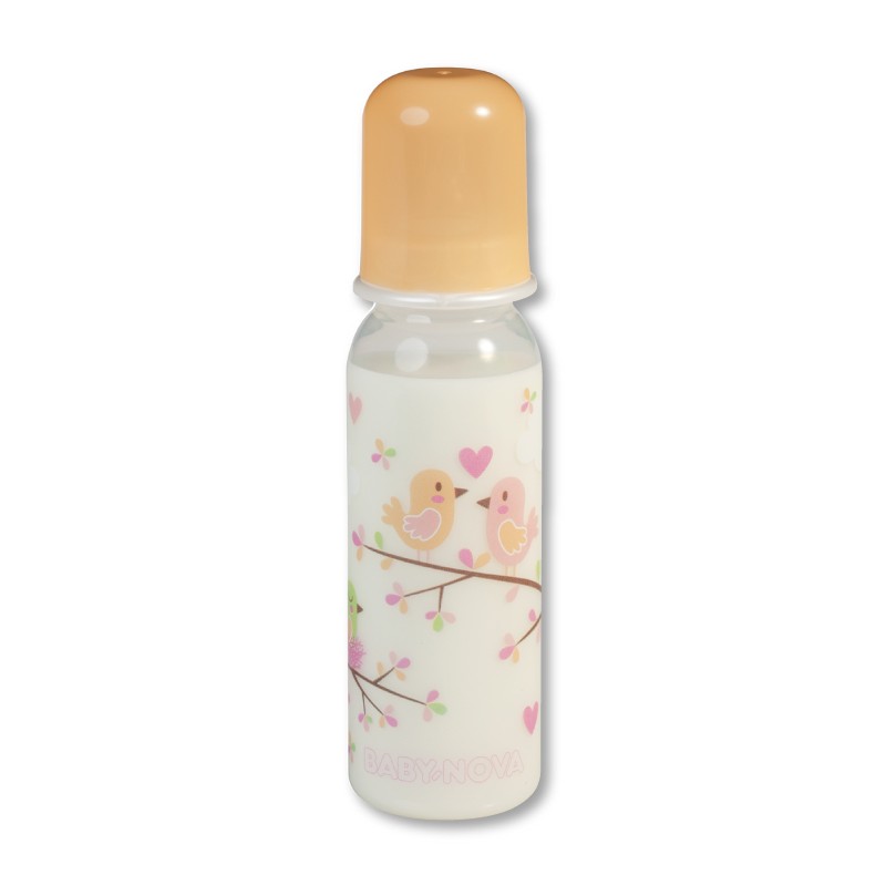 Sticlă de plastic standardă  Baby Nova - 250 ml, păsări