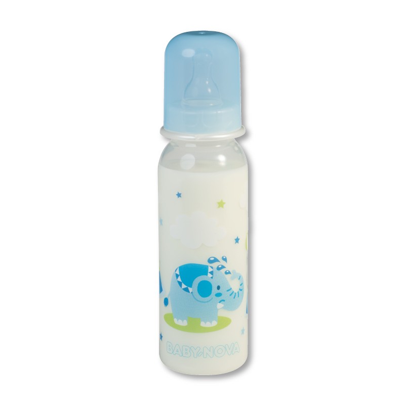 Sticlă de plastic standardă  Baby Nova - 250 ml, pui de elefant