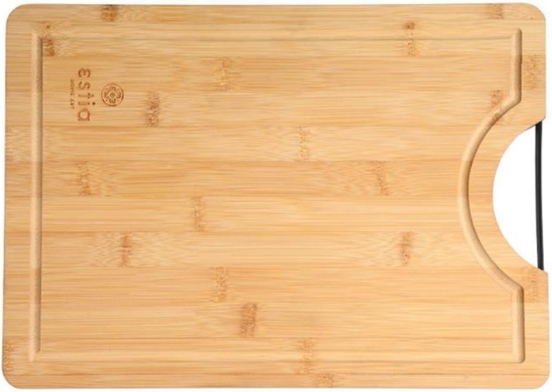 Placă de tăiat din bambus cu mâner metalic Estia – Bamboo Essentials, 35 x 25 cm