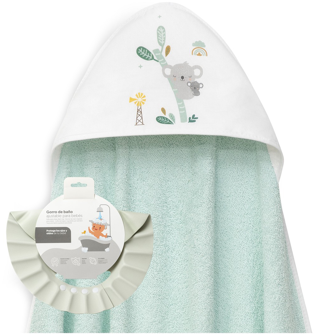 Prosop de baie pentru bebeluși și vizieră Interbaby - Granja Koala, 100 x 100 cm, verde