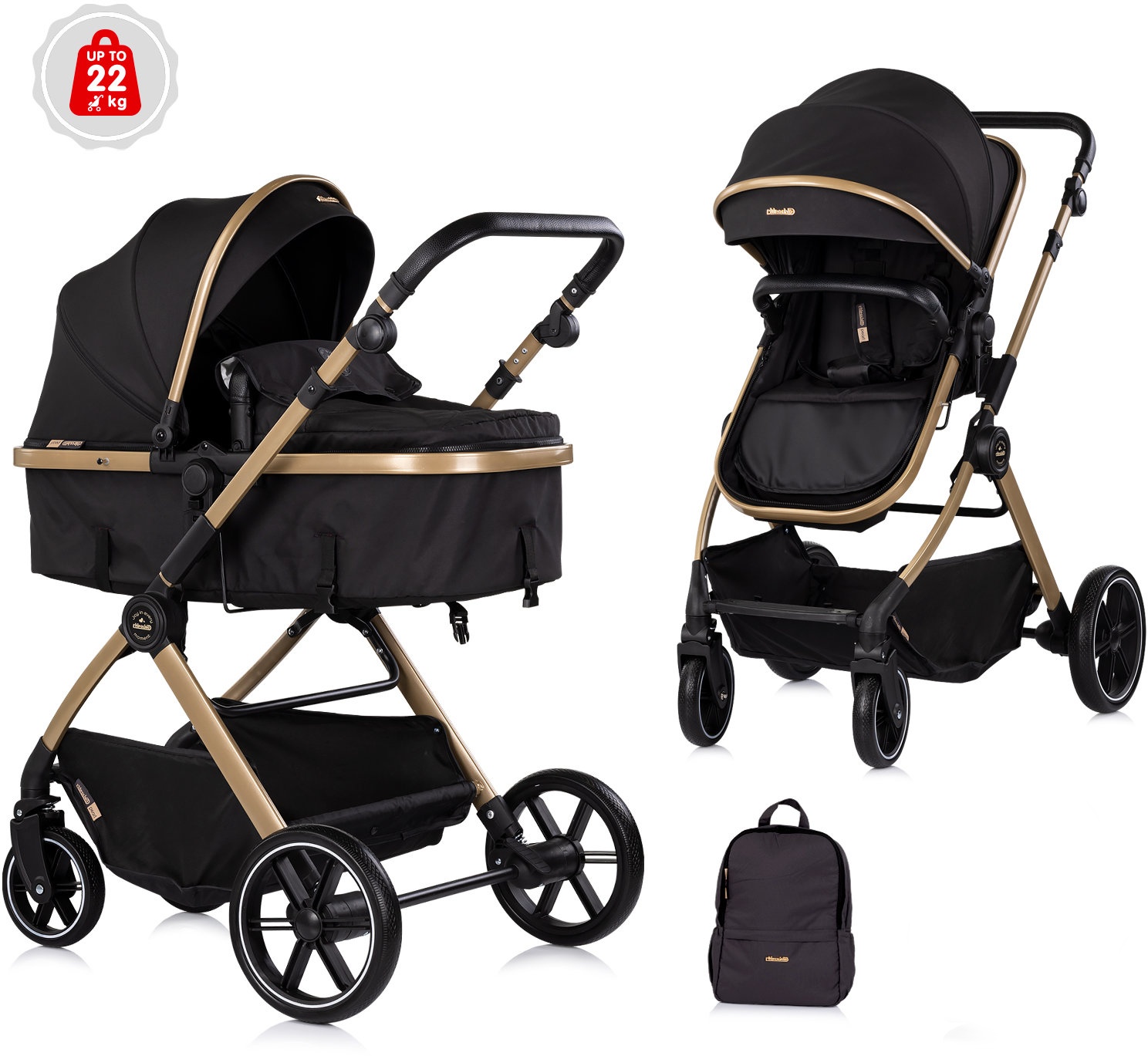 Cărucior pentru bebeluși 2 în 1 Chipolino - Pearl, negru