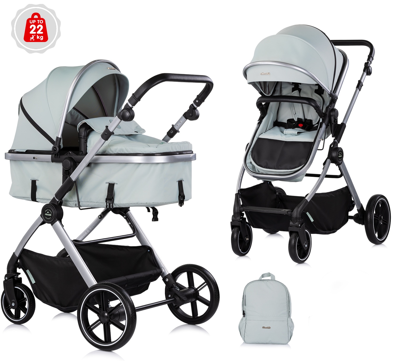 Cărucior pentru bebeluși 2 în 1 Chipolino - Pearl, matcha