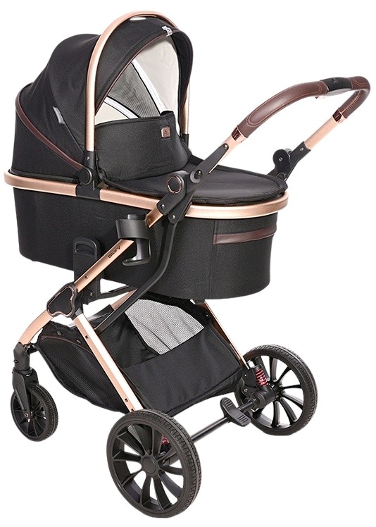 Cărucior pentru bebeluși 2 in 1 Lorelli - Glory, cu adaptoare , Black diamond