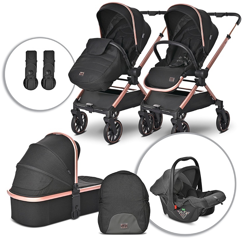 Cărucior pentru bebeluși cu mâner reversibil 3 în 1 Lorelli - Reya, Black Jasper