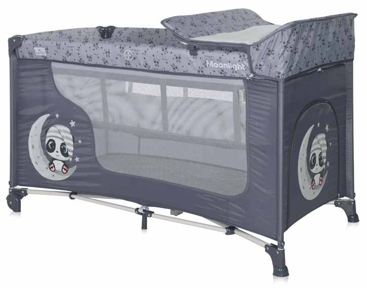 Pătuț pentru bebeluși pe 2 niveluri Lorelli - Moonlight, Cool grey pandas