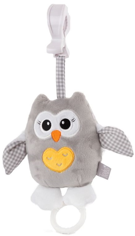 Jucărie muzicală pentru bebeluș Amek Toys -Bufnita, 17 cm, gri