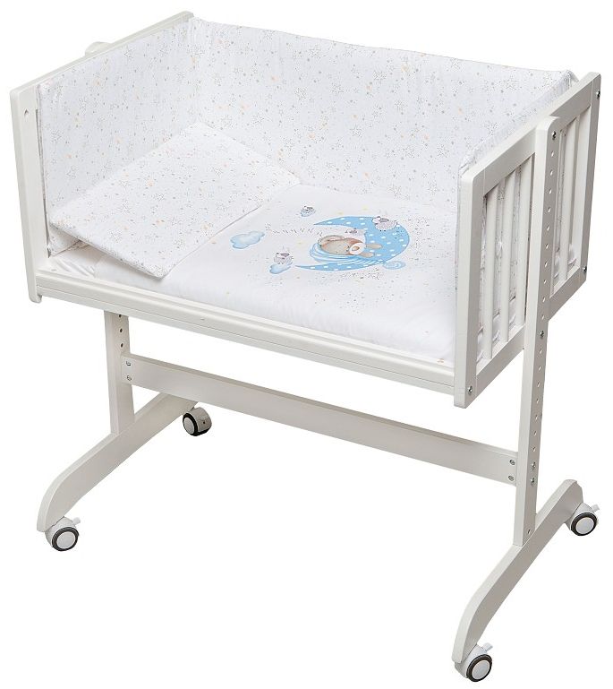 Mini pătuț pentru bebeluși Interbaby - Ursuleț, cu set de dormit, albastru