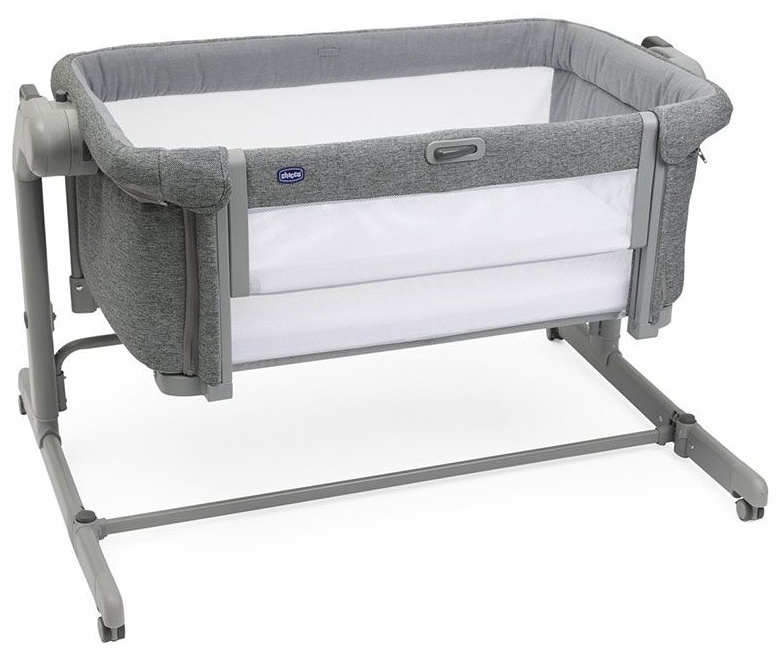 Pătuț pentru bebeluși cu cu laterală rabatabilă Chicco - Next 2 Me, Magic Evo, gri închis