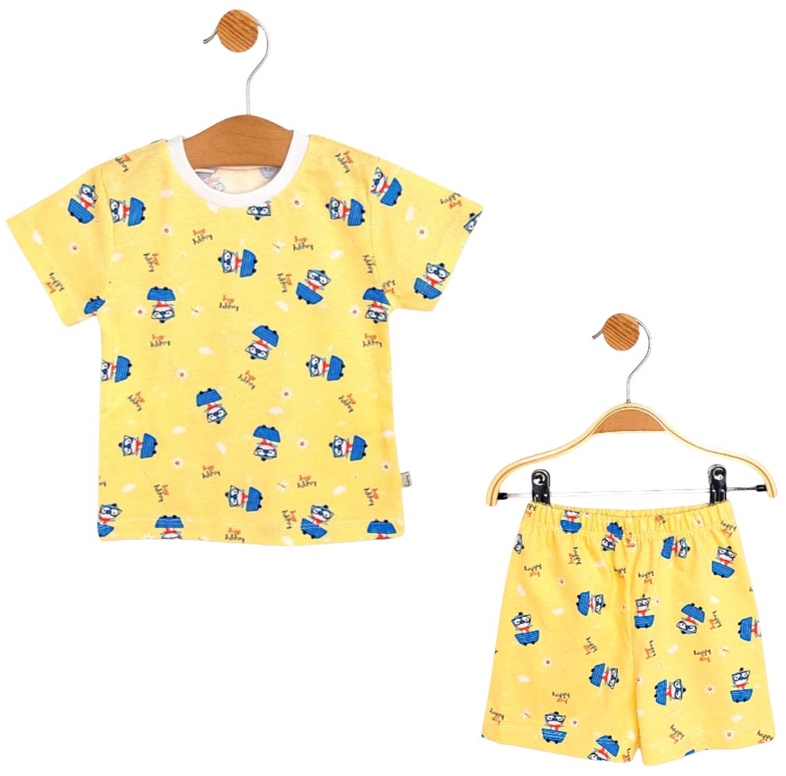 Pijamale pentru bebeluși cu mâneci scurte Rainy - Pui albastru, 74 cm, 6-9 luni