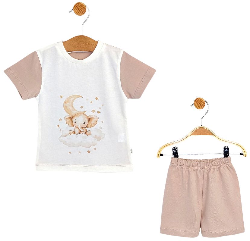 Pijamale pentru bebeluși cu mâneci scurte Rainy - Gemini a spus Elefănțel stelar, ecru/latte, 74 cm, 6-9 luni