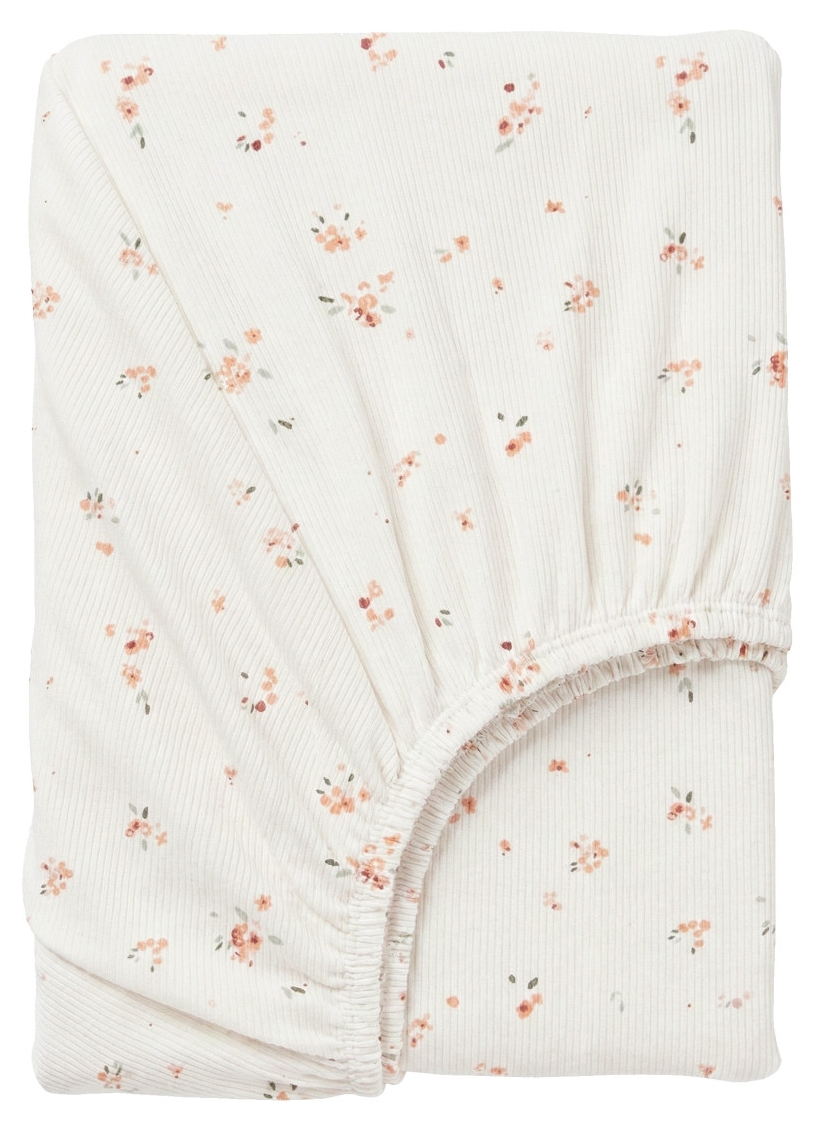 Cearșaf de pat pentru bebeluși cu elastic Bimbidreams - Monet, 70 x 140 cm, White/Pink