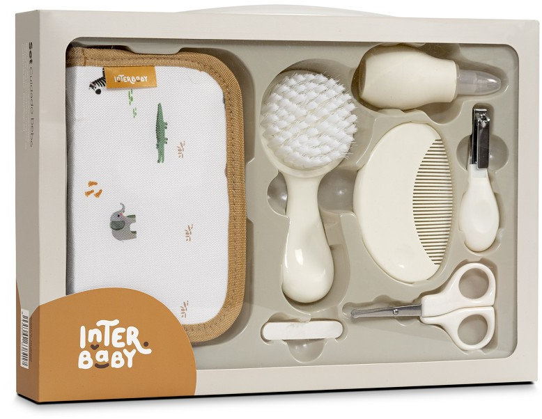Set igienic pentru bebeluși Interbaby - Jirafa Savanna, cu neceser, bej
