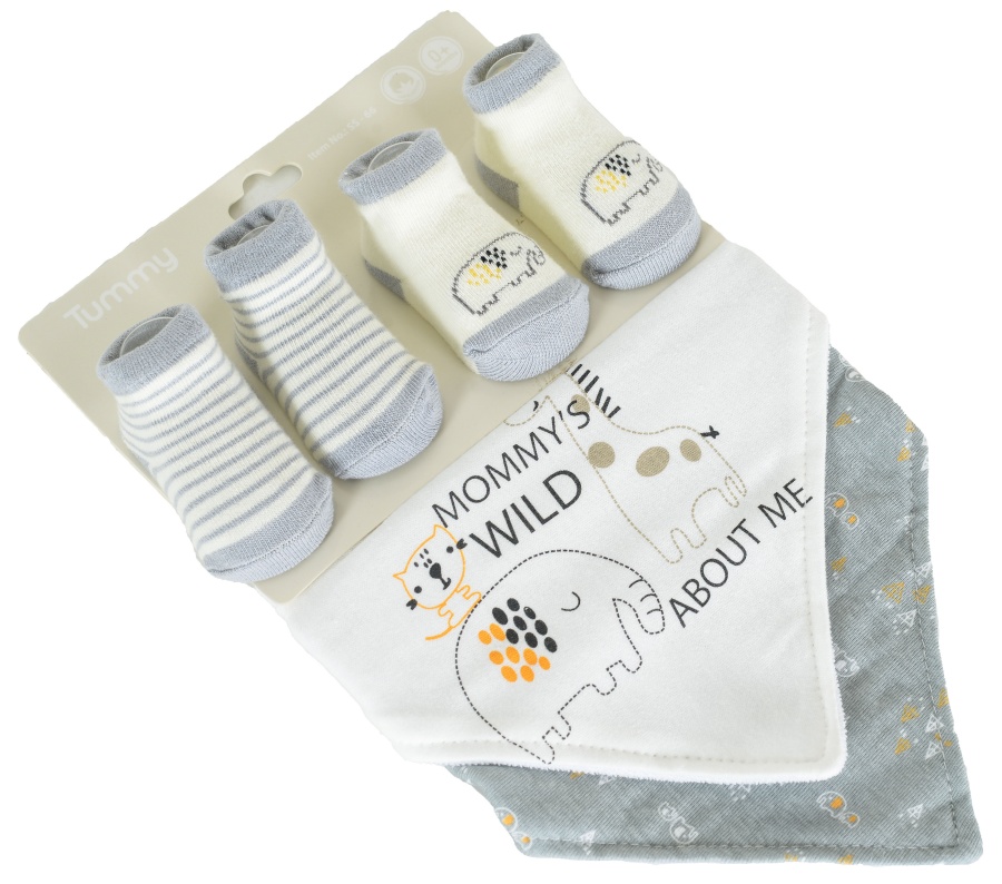 Set pentru copii  Cangaroo - Tummy, 2 bavete și 2 perechi de șosete, gri