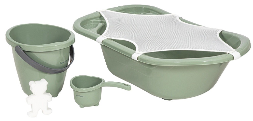 Set pentru baie bebe BabyJem - 5 piese , Soft Green