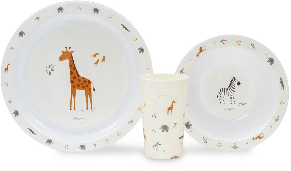 Set de hrănire pentru bebeluși Interbaby - Jirafa Savanna, 3 piese