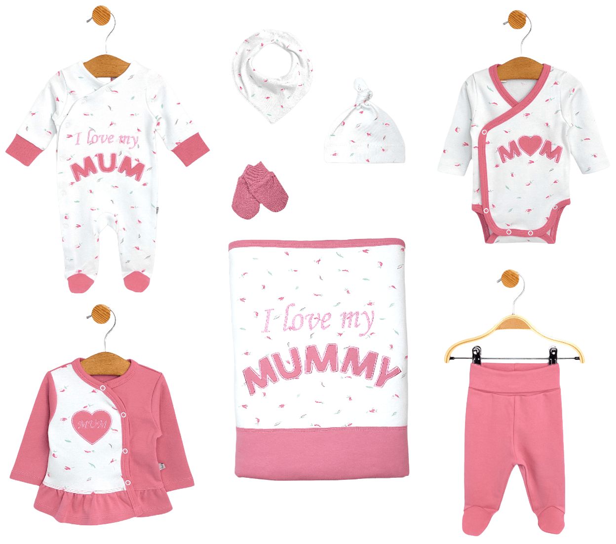 Set pentru bebeluși pentru externare din 8 piese Rainy - I love my mummy, 0 luni+