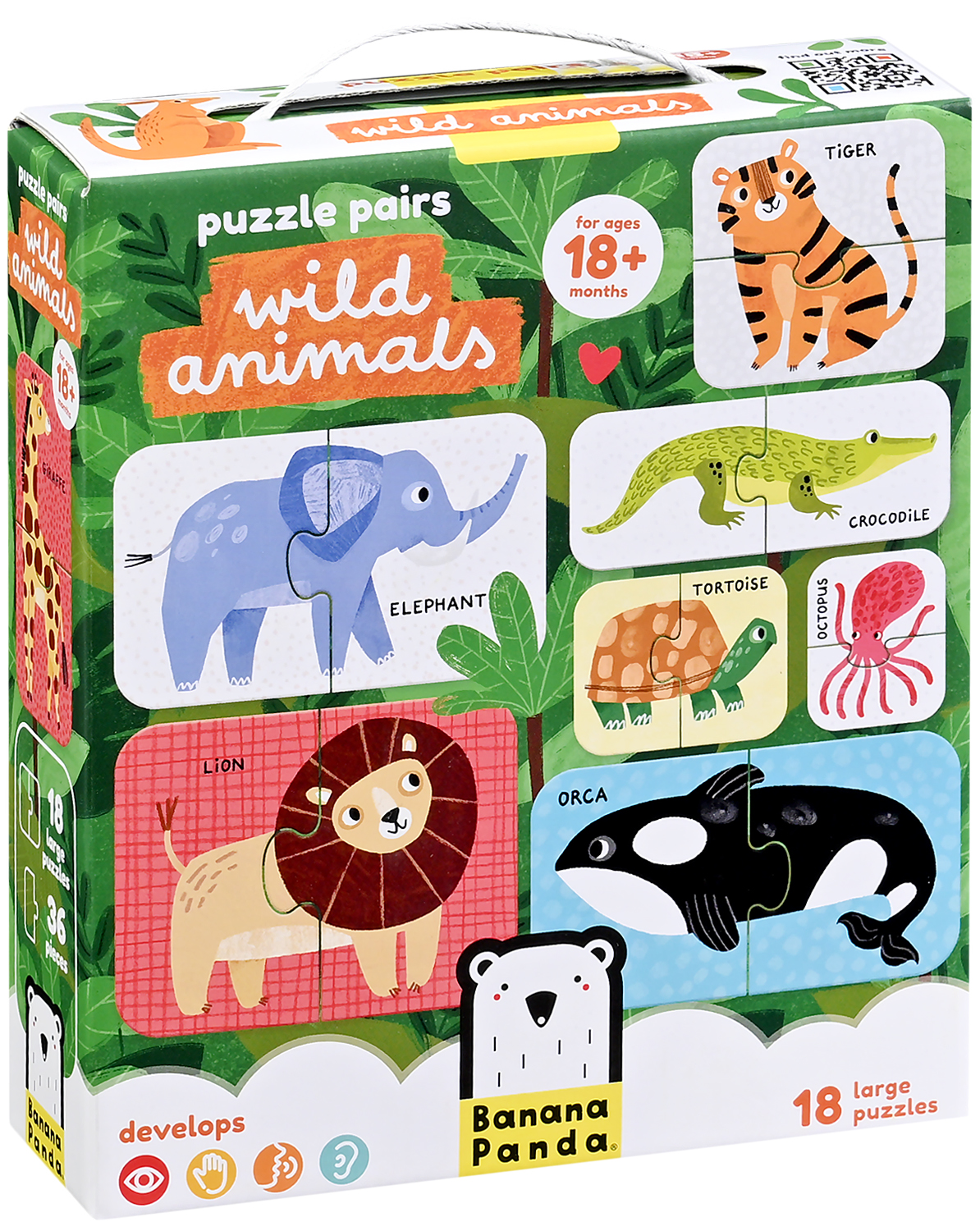 Puzzle pentru bebeluși Banana Panda 18 în 1- Animale sălbatice