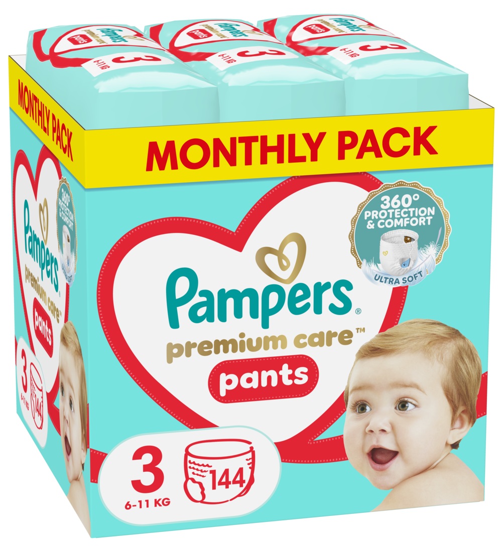 Scutece chilotei Pampers Premium Care - Monthly pack, mărimea 3, 144 buc.