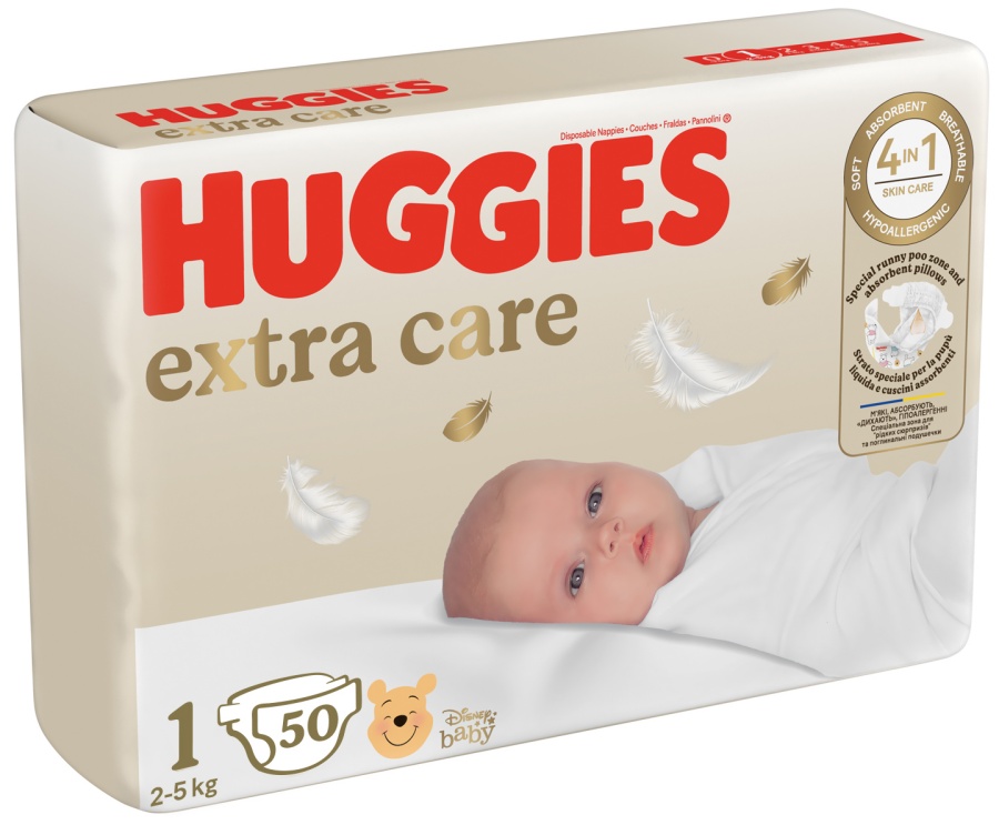 Scutece Extra Care Marimea 1, 2-5 kg, 50 bucati, Huggies - imagine 2
