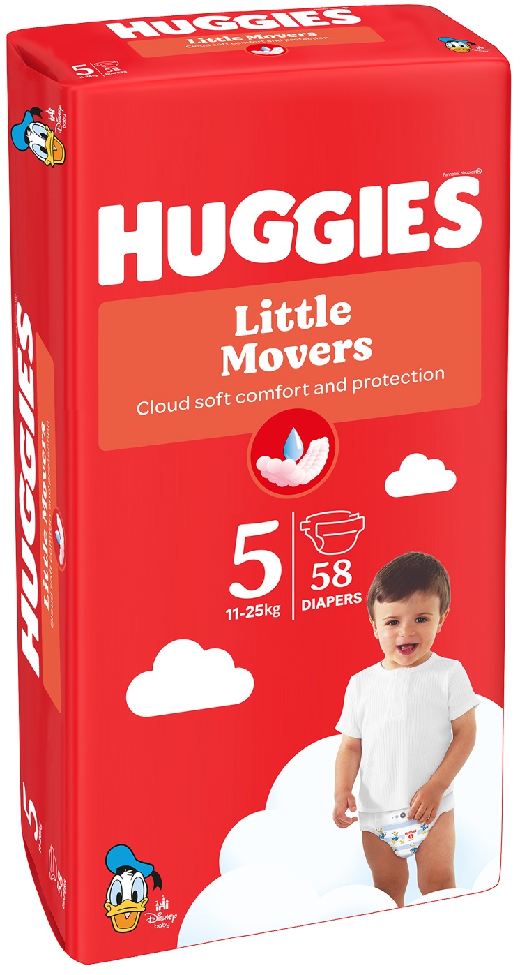 Scutece pentru bebeluși Huggies Little Movers - Mărimea 5, 11-25 kg, 58 buc