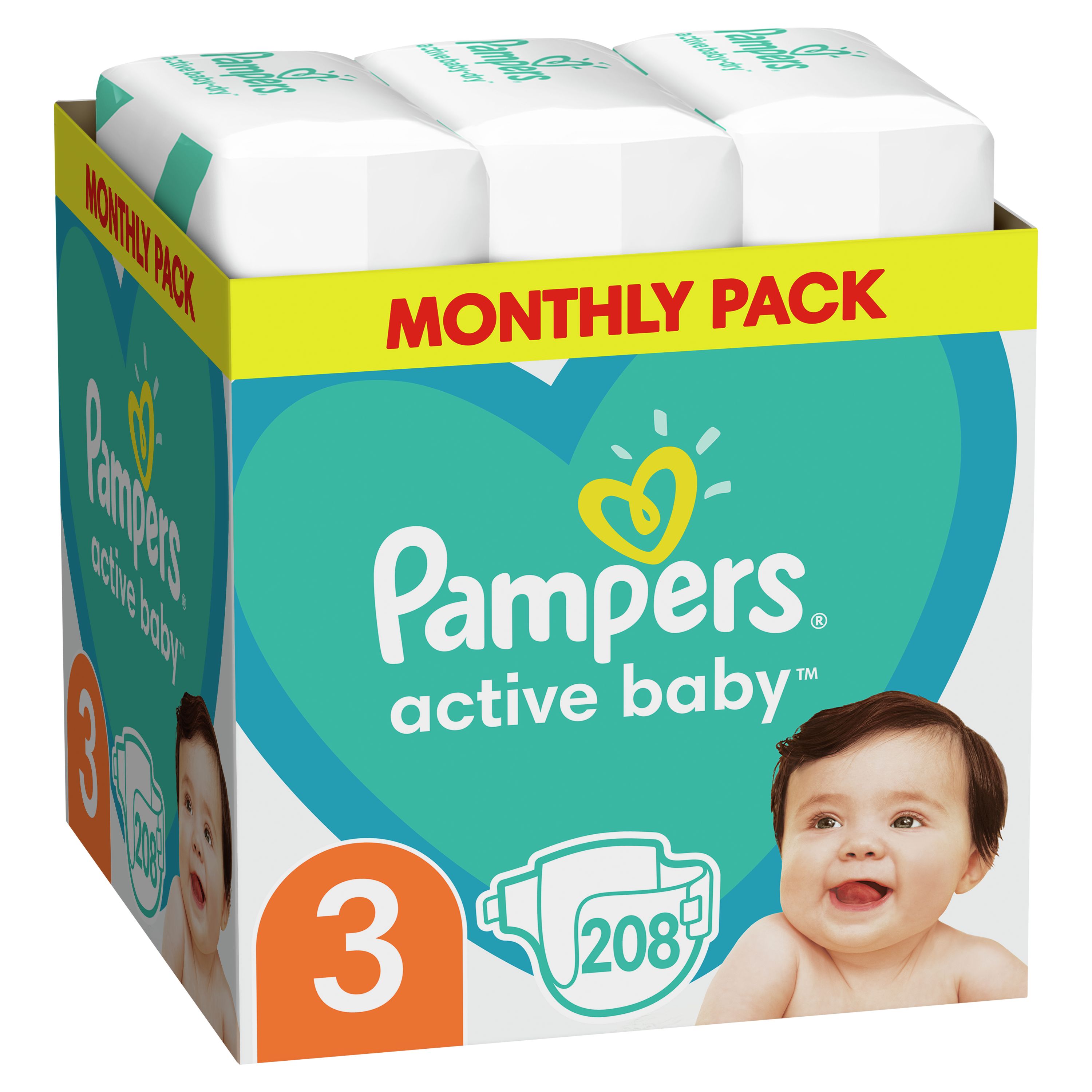Scutece bebelusi Pampers - Active Baby 3, 208 buc.