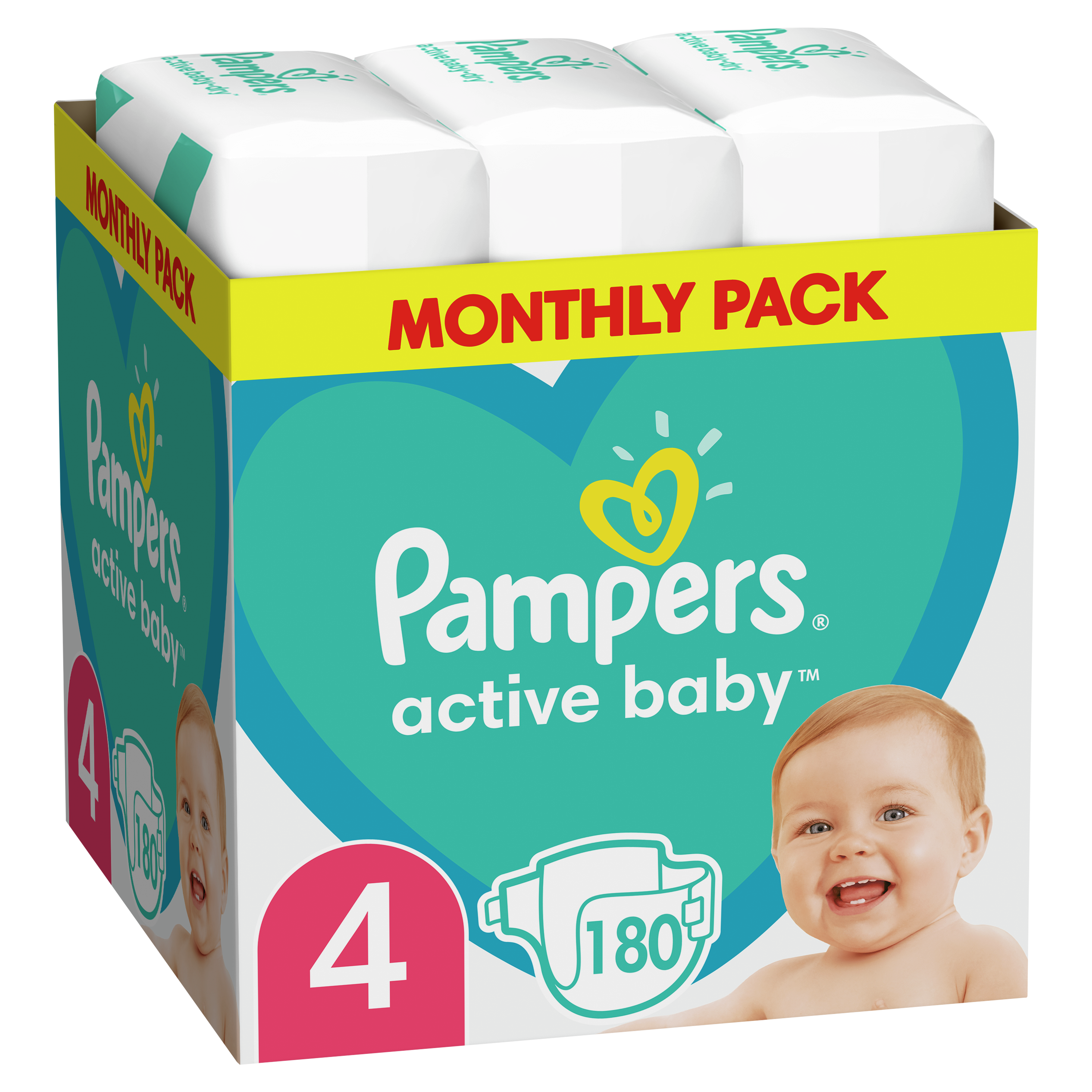 Scutece bebeluși Pampers - Active Baby 4, 180 buc.