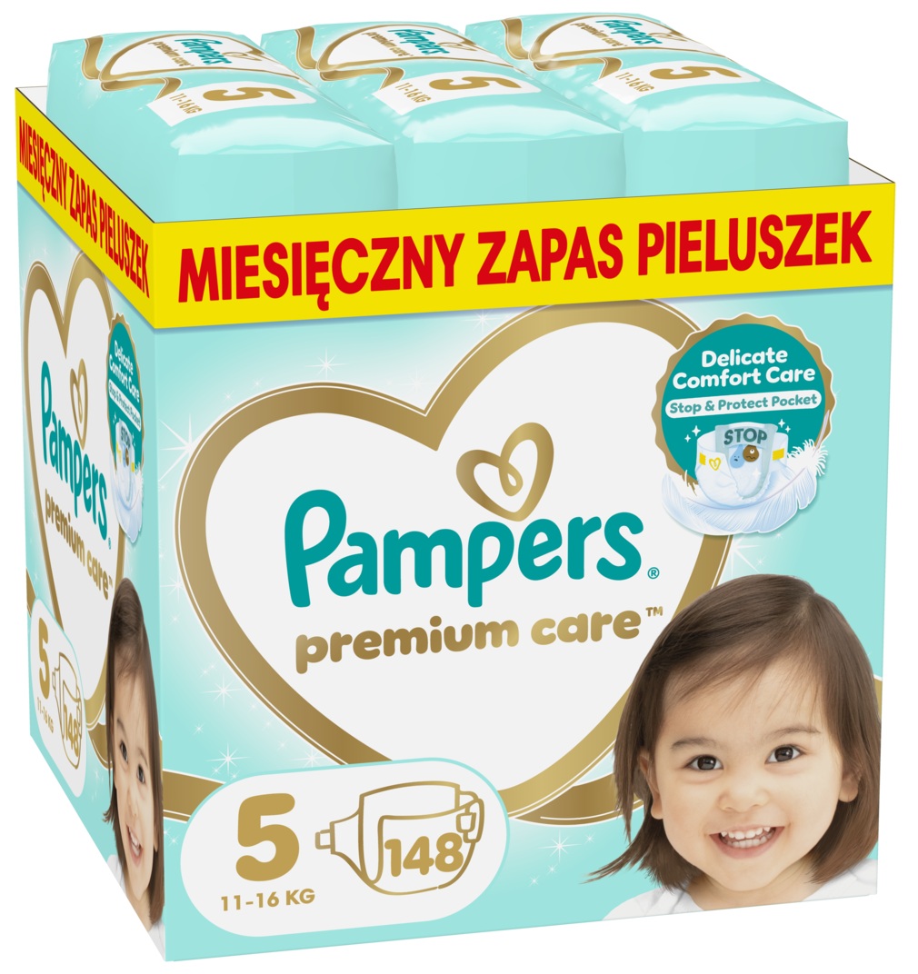 Scutece bebelusi Pampers Premium Care - Monthly Pack, marimea 5, 148 buc.