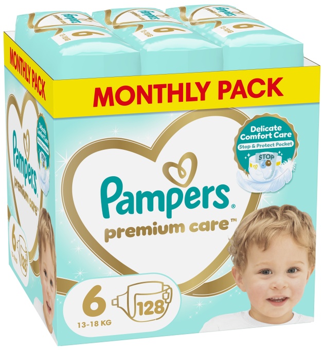 Scutece pentru bebeluși Pampers Premium Care - Mărimea 6, 13-18 kg, 128 buc