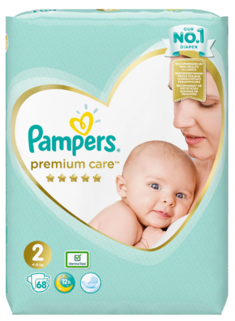 Scutece bebelusi Pampers Premium Care - VP, marimea 2, 4-8 kg, 68 buc.