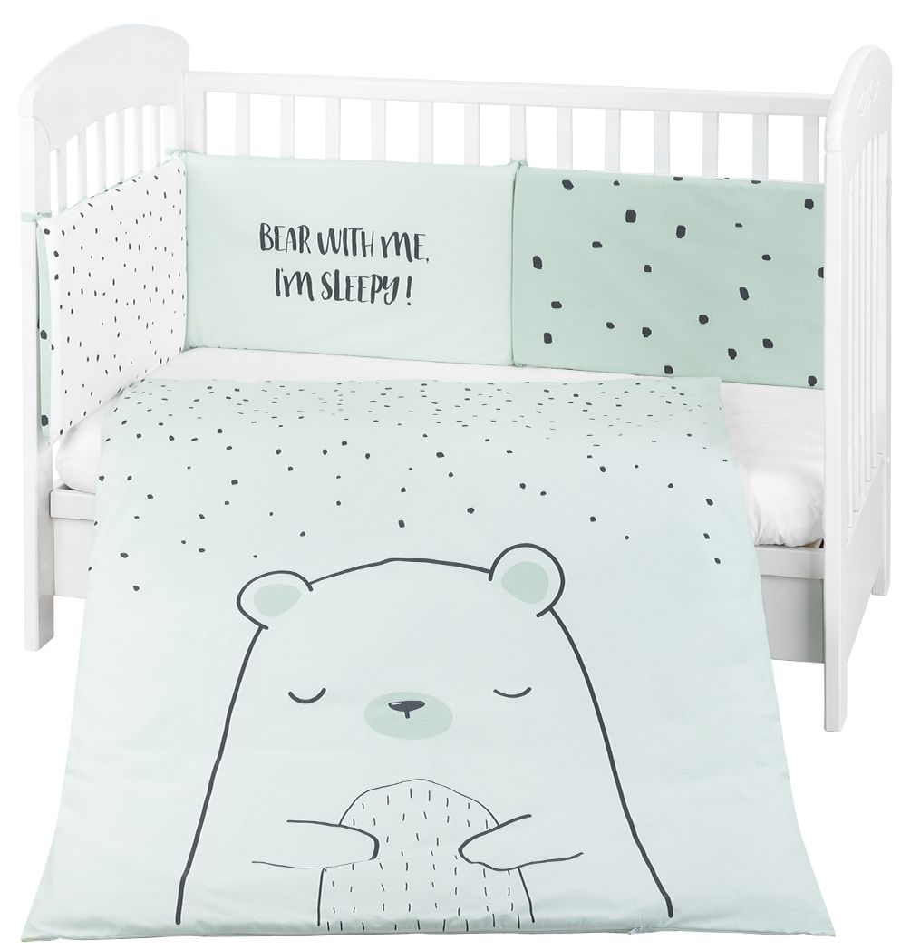 Set de dormit pentru bebelusi din 2 piese KikkaBoo - Bear with me Mint, 60 x 120 cm