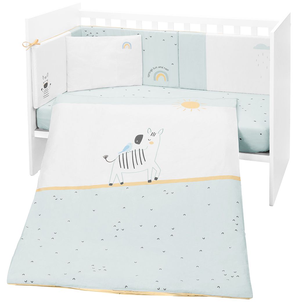 Set de 6 piese de lenjerie de pat pentru copii KikkaBoo - Stripy Friends, 60 х 120 cm
