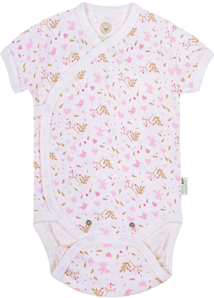Body pentru bebeluşi Bio Baby - bumbac organic, 68 cm, 4-6 luni, roz-alb
