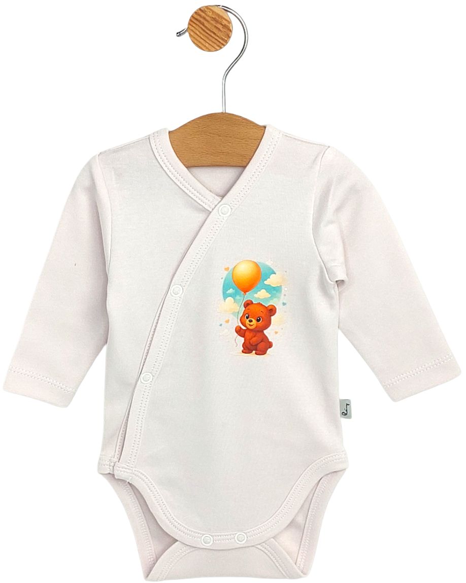 Body pentru bebeluși cu închidere laterală Rainy - Ursuleț cu balon, ecru moale, 48 cm, 0 luni