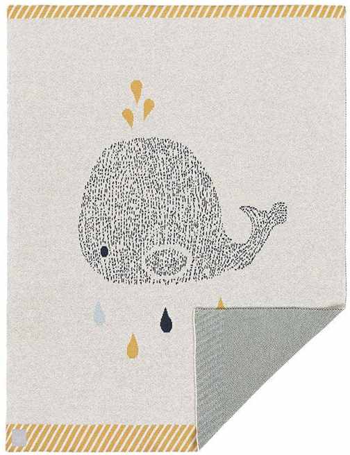 Păturică pentru bebeluși Lassig - Little Water, Whale, 75 х 100 cm