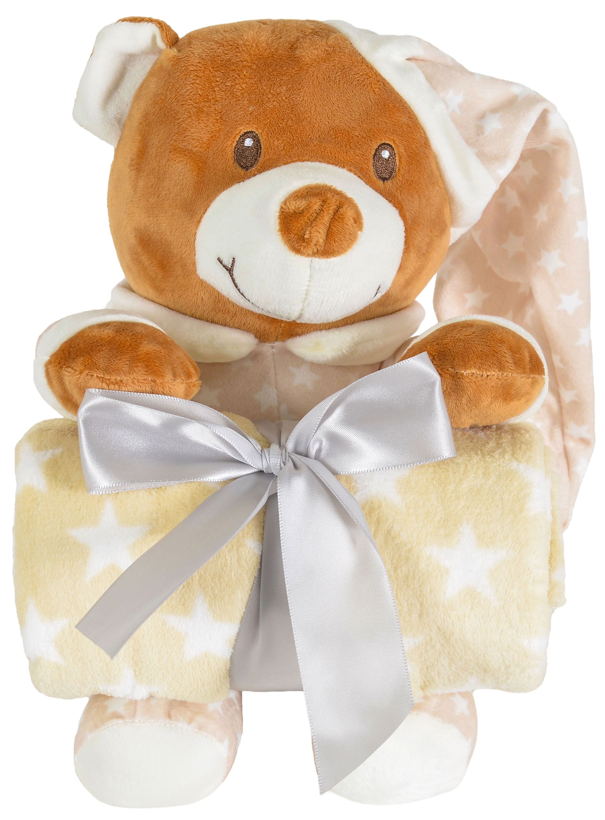 Pătură pentru copii cu jucărie moale  Cangaroo - Addie Bear, 90 х 75 cm, bej