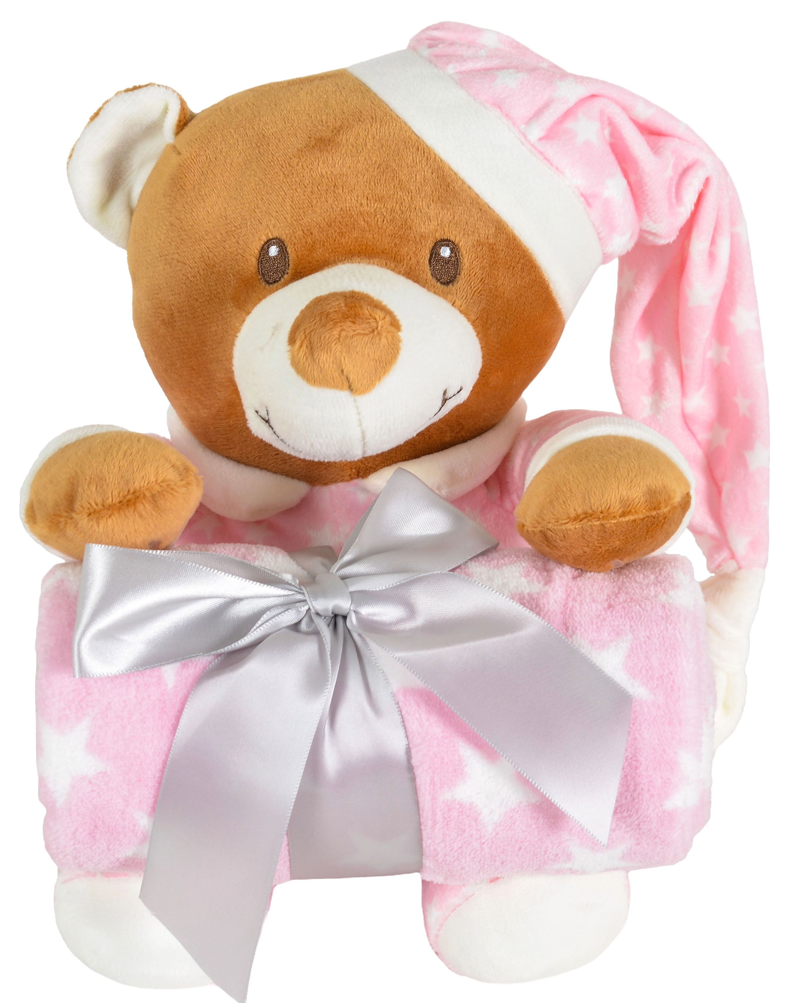 Pătură pentru copii cu jucărie moale  Cangaroo - Addie Bear, 90 х 75 cm, roz
