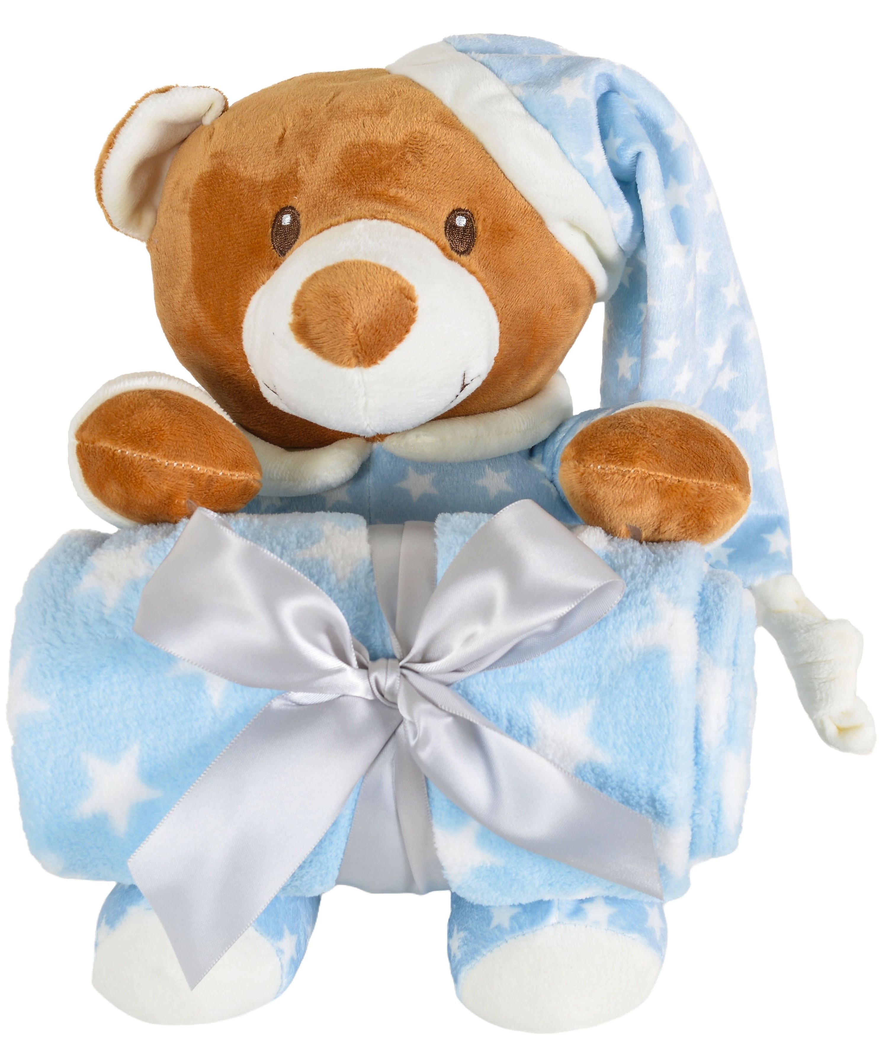 Pătură pentru copii cu jucărie moale  Cangaroo - Addie Bear, 90 х 75 cm, albastru
