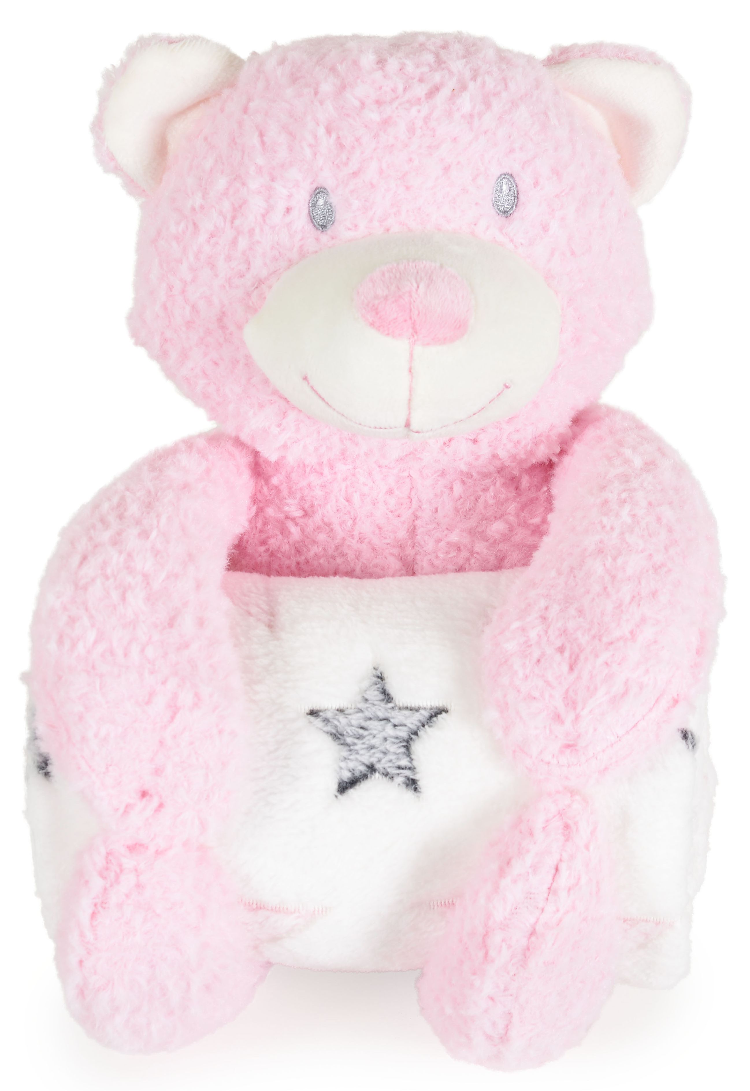 Pătură pentru copii cu jucărie moale  Cangaroo - Rory Bear, 90 х 75 cm, roz