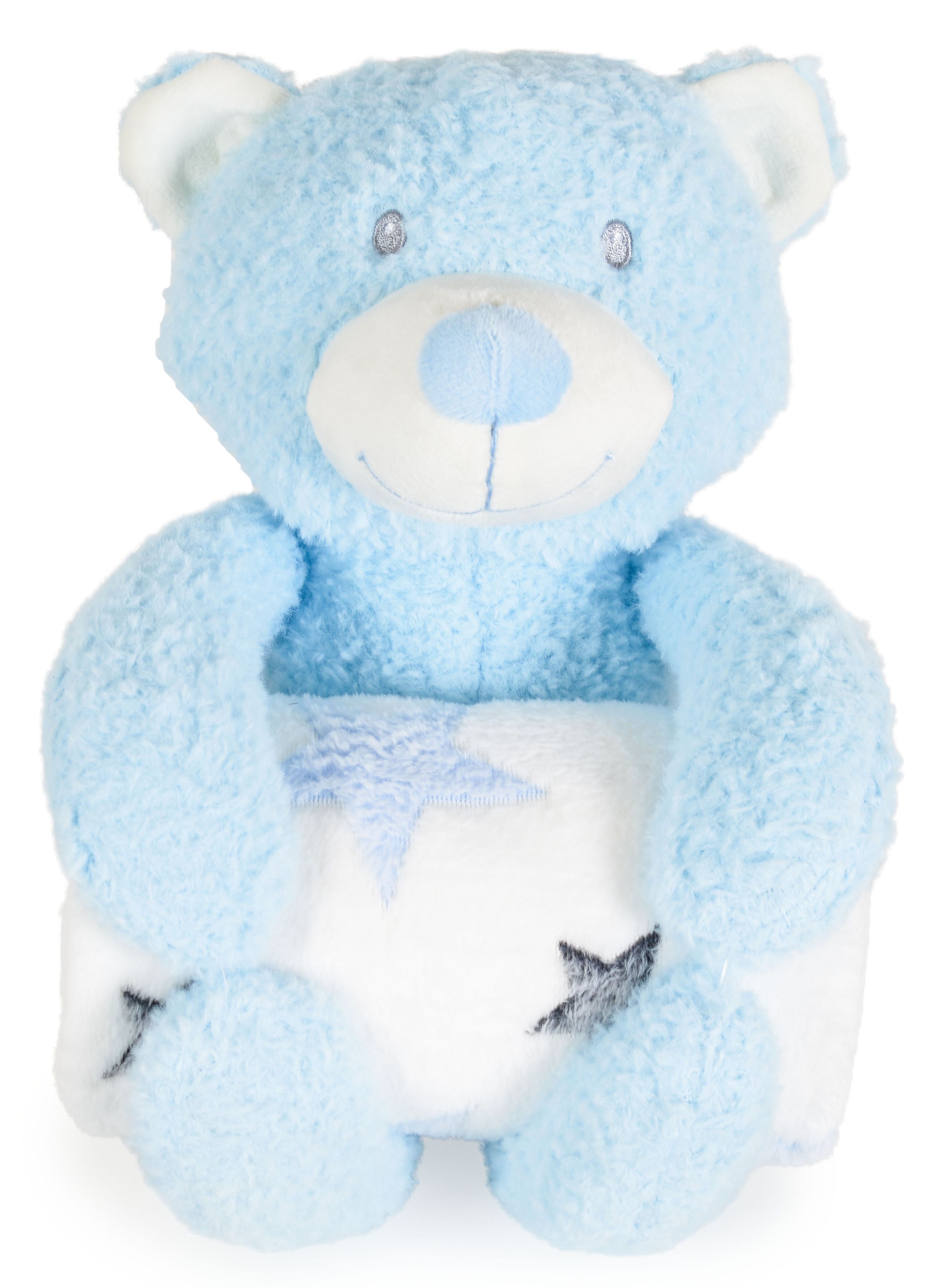 Pătură pentru copii cu jucărie moale  Cangaroo - Rory Bear, 90 х 75 cm, albastru