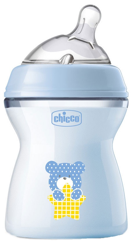 Biberon Chicco Natural Feeling - Cu suzetă din silicon, 250 ml, pentru băieți, sortiment