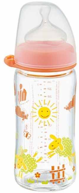 Biberon NIP - PP, Flow M, 0 m+, 260 ml, Fetiță, portocaliu