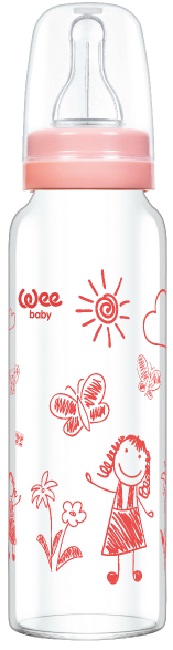 Biberon din sticla termorezistenta Wee Baby Classic, 180 ml, roz