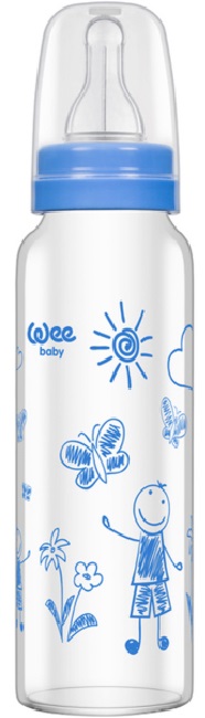 Biberon din sticlă termorezistenta Wee Baby Classic, 240 ml, albastru