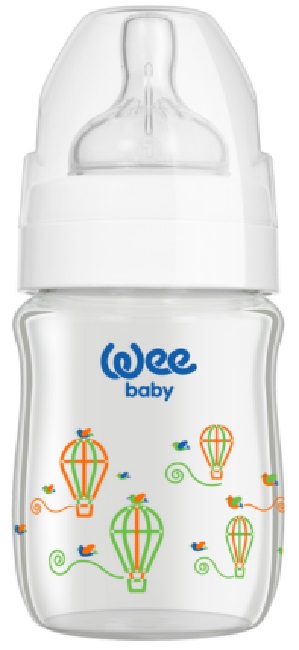 Biberon din sticlă termorezistentă Wee Baby Classic Plus, 120 ml, alb